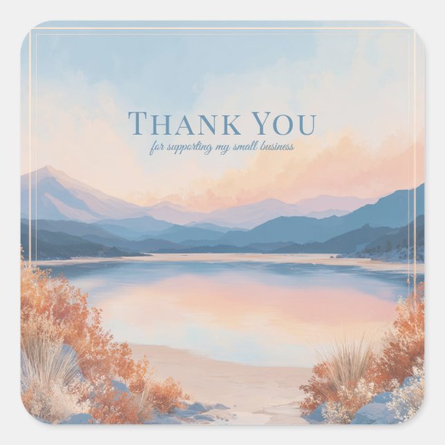 Serene Sunset Lake Thank You Square Sticker (Front)