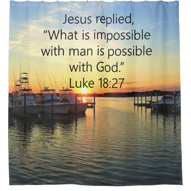 SERENE SUNSET LUKE 18:27 SCRIPTURE DESIGN SHOWER CURTAIN (Front)