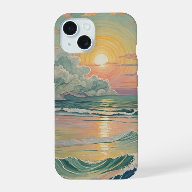 Serene Sunset on the Waves iPhone 15 Case (Back)