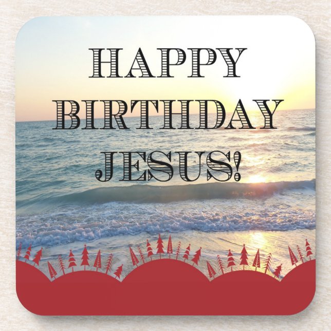 Serene Sunset Over Ocean Happy Birthday Jesus Coaster (Front)