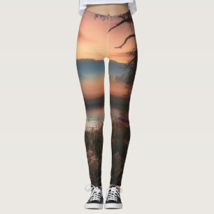  Serene Sunset Print High-Waisted Leggings – Natur