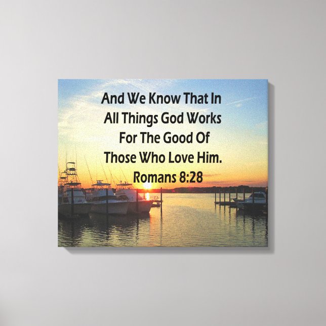 SERENE SUNSET ROMANS 8:28 BIBLE VERSE CANVAS PRINT (Front)