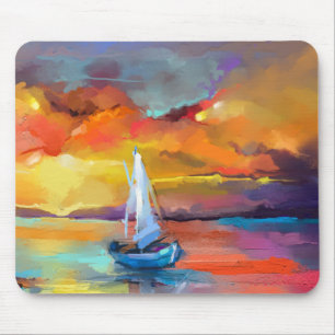Serene Sunset Sailboat Art Mouse Mat