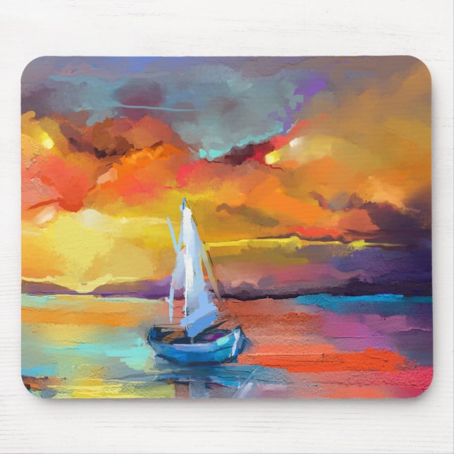 Serene Sunset Sailboat Art Mouse Mat (Front)
