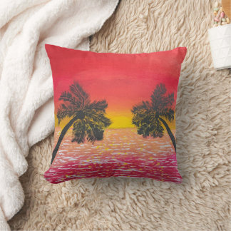 Serene Sunset Throw Pillow Tropical Palm Tree Art