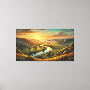 Serene Sunset Valley – Tranquil Panoramic Canvas Print