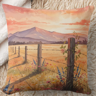 Serene Sunset Wildflower Field Cushion