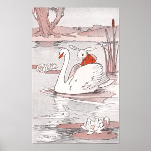 Serene Swan Gives Rabbit a Lift Poster