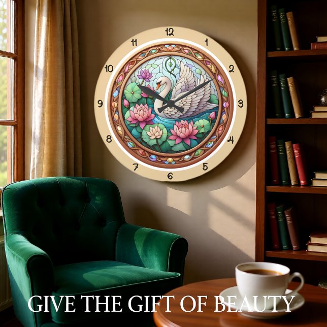 Serene Swan Lotus Stained Glass Large Clock (Creator Uploaded)