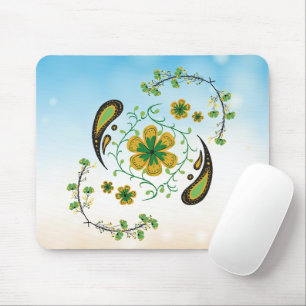 Serene Taiji Florals – Soft Green & Gold Florals Mouse Mat