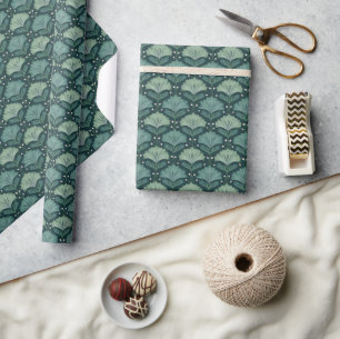 Serene Teal Botanical Leaf Motive Wrapping Paper