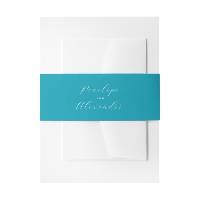Serene Teal Calligraphy Invitation Belly Band (Front Example)