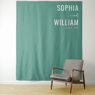 Serene Teal Minimalist Calligraphy Tapestry