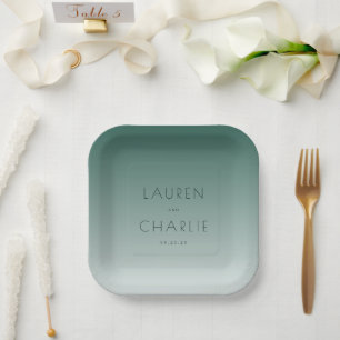 Serene Teal Minimalist Gradient Paper Plate