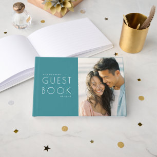 Serene Teal Minimalist Photo Guest Book