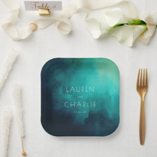 Serene Teal Watercolor Paper Plate