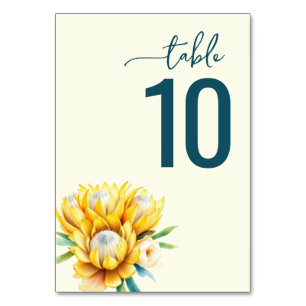 Serene Teal Watercolor Protea Table Number