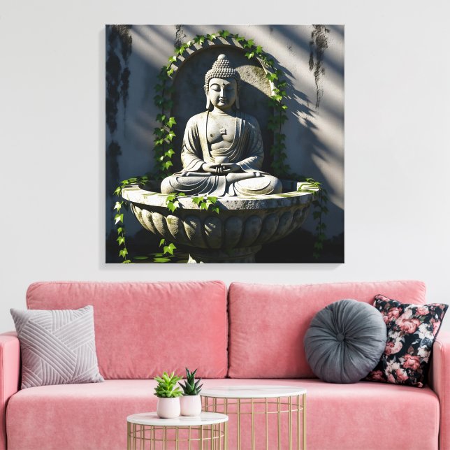 Serene Tranquil Buddha Fountain  Canvas Print (Insitu(LivingRoom))
