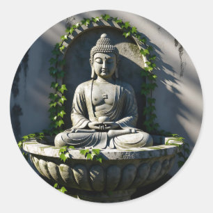 Serene Tranquil Buddha Fountain Classic Round Sticker
