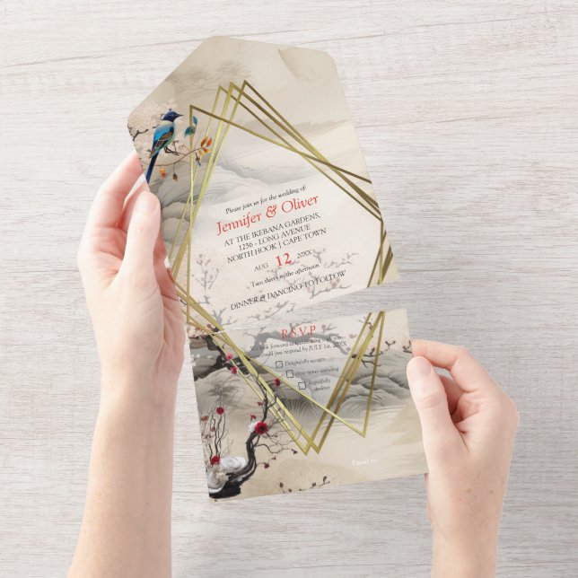 Serene Tranquillity Japanese theme All In One Invitation (Tearaway)