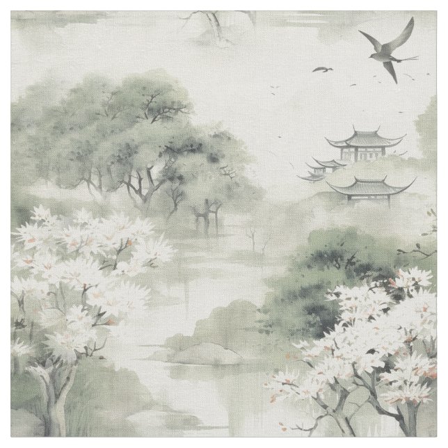 Serene Tranquillity Japanese theme Fabric (Close Up)