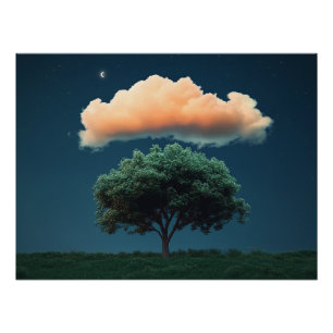 Serene Tree and Cloud  – Relaxing Night Sky Poster