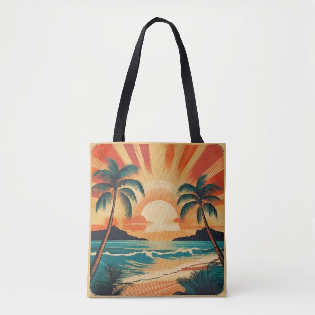 Serene Tropical Sunset with Palm Trees Tote Bag (Front)