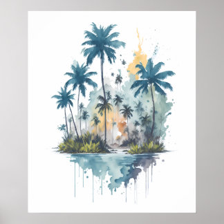 Serene Tropical Waters watercolor painting Poster
