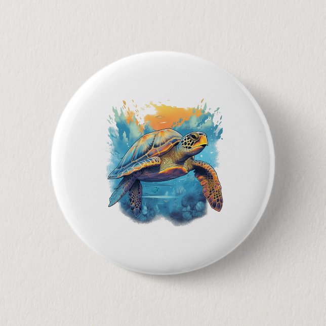 Serene Underwater Turtle Copy 6 Cm Round Badge (Front)