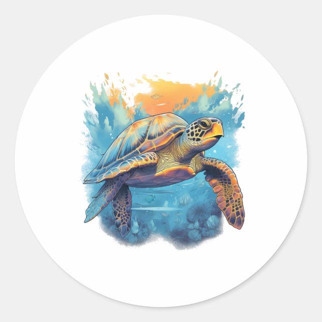 Serene Underwater Turtle Copy Classic Round Sticker (Front)