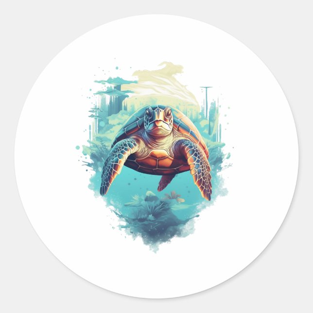 Serene Underwater Turtle Copy Copy Classic Round Sticker (Front)