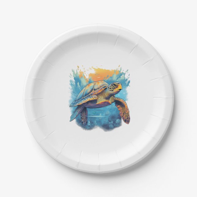 Serene Underwater Turtle Copy Paper Plate (Front)