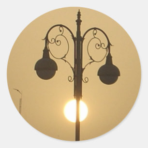 Serene Victorian Vintage Street Lamp Sunset Sky Classic Round Sticker