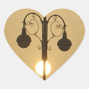 Serene Victorian Vintage Street Lamp Sunset Sky Heart Sticker