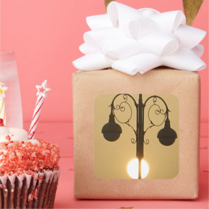 Serene Victorian Vintage Street Lamp Sunset Sky Square Sticker