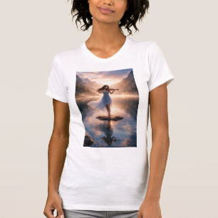 Serene Violin Melody – Mountain Lake Sunset T-Shirt