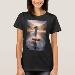 Serene Violin Melody – Mountain Lake Sunset T-Shirt