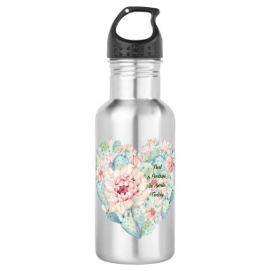 Serene Water Bottle with Cactus Heart