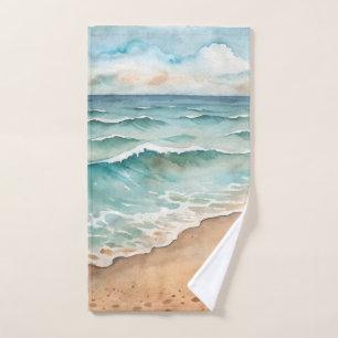 Serene Watercolor Beach Waves - Ocean Vibes Bath Towel Set