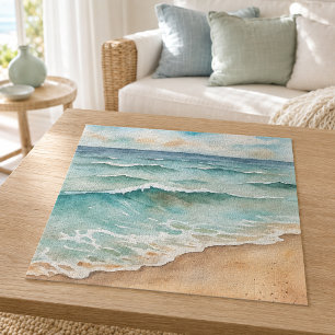 Serene Watercolor Beach Waves - Ocean Vibes Jigsaw Puzzle