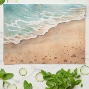 Serene Watercolor Beach Waves - Ocean Vibes Tea Towel