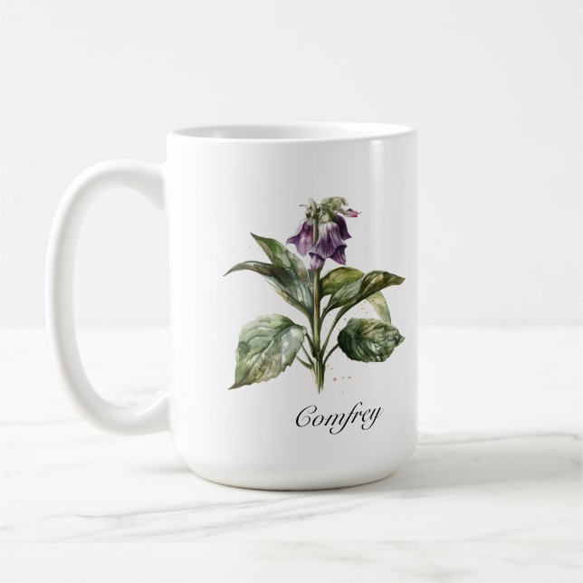 Serene Watercolor Comfrey, custom Coffee Mug (Left)