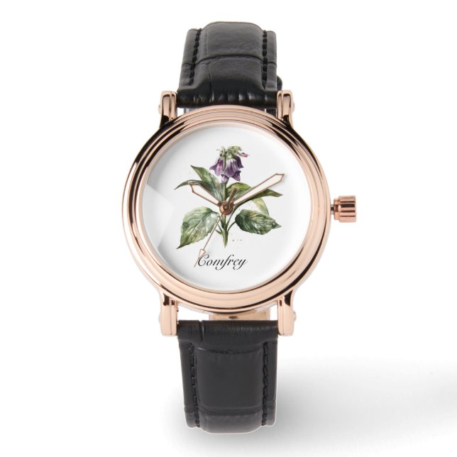 Serene Watercolor Comfrey, custom Watch (Front)