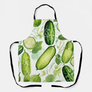 Serene Watercolor Cucumber Pattern with Flowing Apron