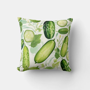 Serene Watercolor Cucumber Pattern with Flowing Cushion