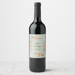 Serene Watercolor Floral Wreath Wine Label