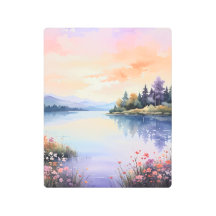 Serene Watercolor Lake Metal Print