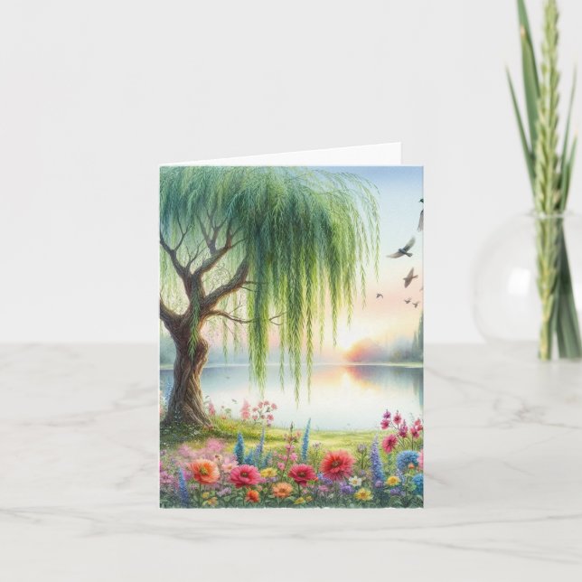 Serene Watercolor Landscape Blank Note Card (Front)