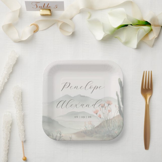 Serene Watercolor Landscape Paper Plate (Wedding)