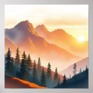 Serene Watercolor Mountain Landscape Wall Art